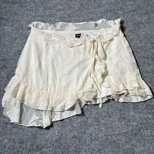 PRETTYLITTLETHING Womens Cream Textured Chiffon Tie Side Frilly Mini Skirt Sz.12